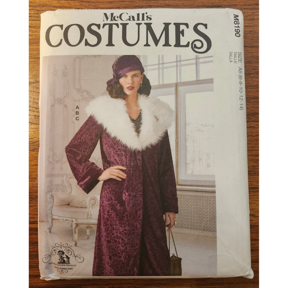 McCalls M8190 Sewing Pattern Misses Coat Hat Costume Nancy Farris-Thee Size 6-14